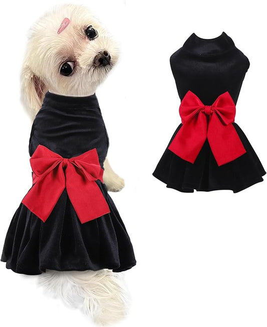Dog Dress with Bowknot, Fashional All Weather Puppy Clothes Wedding Holiday Princess Pet Dresses for Small Dogs Cats Girl(Small, Black)