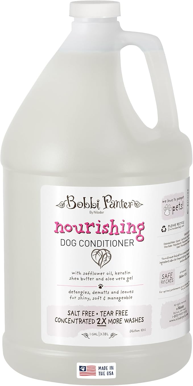 Bobbi Panter Nourishing Dog Conditioner - Detangles & De-Matts with Natural Safflower Oil, Keratin, Shea Butter, Aloe Vera for Fur, Sea Air Scent, 10:1 Concentrate, Made in The USA, 1 Gal.