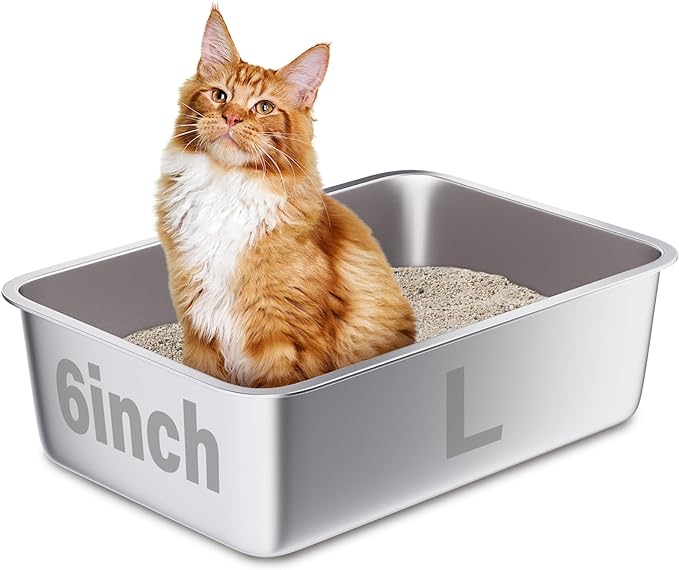 Stainless Steel Litter Box, 20"x14"x6"(Deep) High Sided Large Metal Litter Boxes Easy Clean, Non Stick No Smell Cat Litterbox for Adult Cats/Kitty/Kitten1