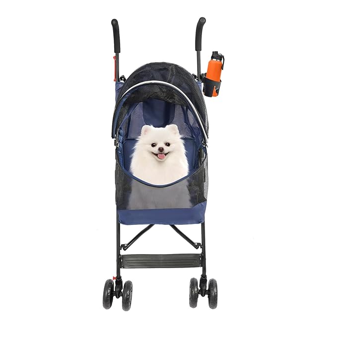 Pet Stroller, Foldable Pet Stroller with Weather Cover, Dog Cat Strolling Cart with 360° Wheels & Brakes for Small and Medium-Sized Dogs or Cats (Blue)