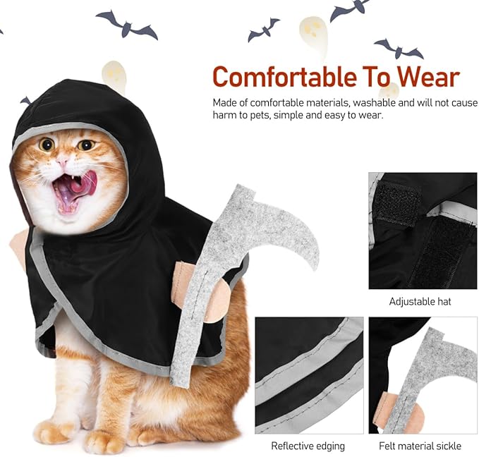 Halloween Pet Cosplay Cloak for Cats and Dogs, Lightweight Polyester Cape with Hat, Funny and Comfortable Costume for Halloween Parties