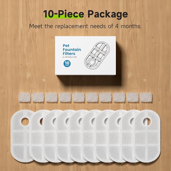Dog Water Fountain Filters for FS20 Dog Water Fountain, 10 Pack Filters with 10 Pack Sponges Set, 5 Layer Replacement Filters for SL Tap Dog Fountain Battery Operated FS20