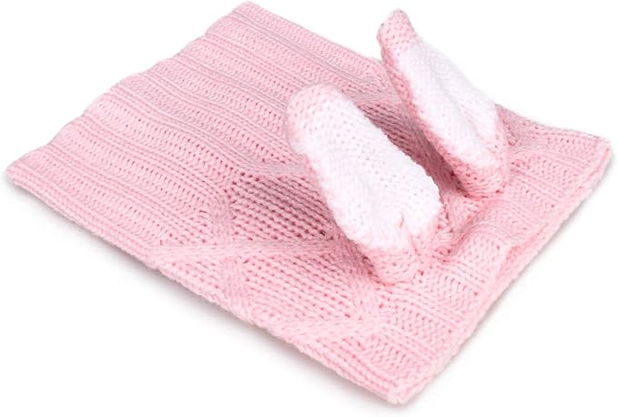 iChoue Dog Costume Ear Muffs Calming Hoodie Anxiety Relief Band Noise Canceling Headband Ear Protection Cover Force Drying Grooming Tool Knitted Snood Hood - Pink Easter Bunny, Small