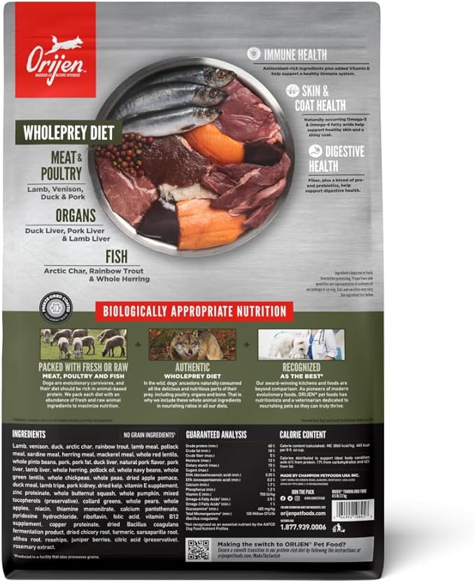 ORIJEN Grain Free Poultry Free High Protein Dry Dog Food Tundra Recipe 4.5lb Bag