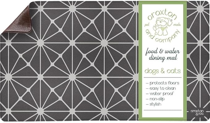CROXTON & CO. Non-Slip Faux Leather Pet Feeding Mat for Dog Bowls | Large Bowl Mat for Food and Water | Durable, Easy-to-Clean Pet Food Mat for Floors | Size: 12"x18"