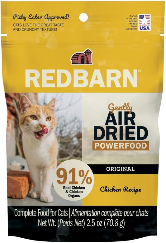 Redbarn Air Dried Powerfood for Cats with Real Chicken – Made in USA High Protein, Grain-Free Dry Cat Kitten Food Full Meal or Topper for Picky Eaters Supports Energy & Healthy Skin Coat – 2.5oz Trial