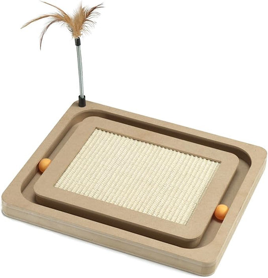 PEEKAB Cat Scratcher,Sisal Scratching Board with Track Ball Interactive Toy and Swing Feather Toys for Indoor Cats and Kittens,Large Heavy Durable