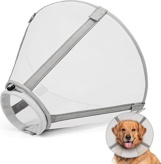 Dog Cone Collar to Stop Licking, Mesh Recovery Collar After Surgery for Large Medium Small Dogs, Alternative to Elizabeth Cone of Shame (White,1)