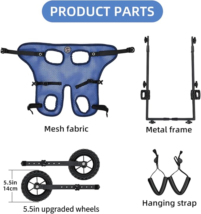 Small Dog Wheelchair for Back Legs, Upgraded 5.5in Textured Wheel, Adjustable, Disabled Pets, Leg Brace, Mobility Aid for Small Pets, Hind Limb Rehabilitation, Older, Disabled (XS（Chest 12.6-16.1in）)