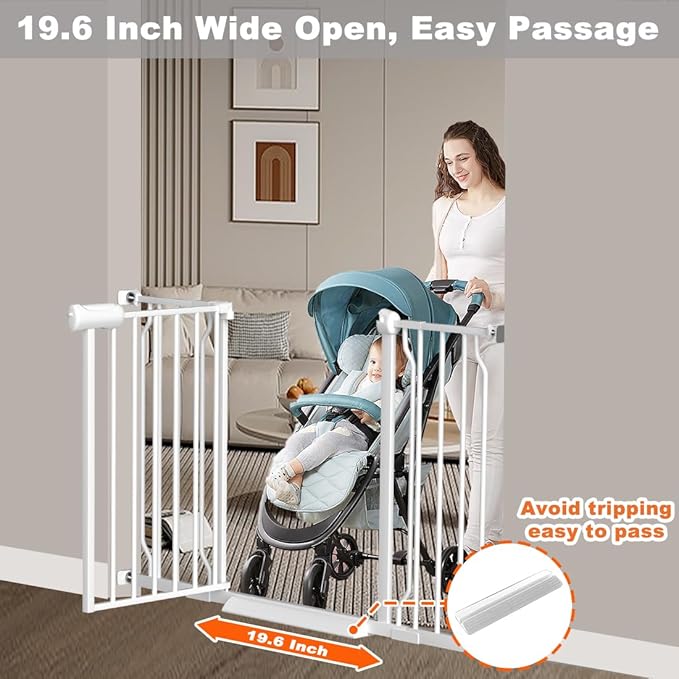 Fairy Baby Extra Wide Baby Gate for Doorways Auto Close Safety Gates for Bedroom, Fits 57.5 Inch to 62 Inch with Pressure Mounted Extention Kit, White