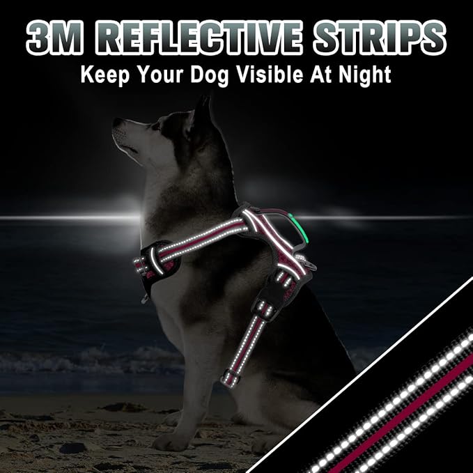 BARKBAY No Pull Dog Harness Large Reflective Dog Harness with Front Clip and Easy Control Handle for Walking Training Running with ID tag Pocket(Pink/Black,S)