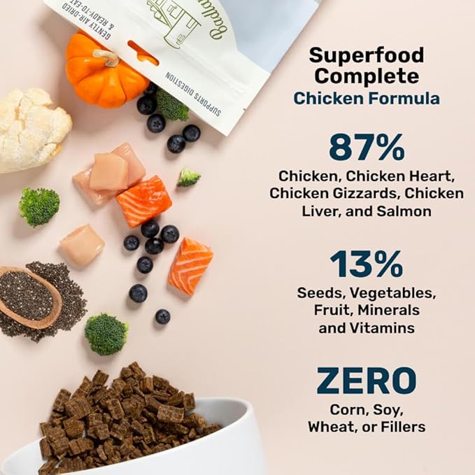 by Katherine Heigl- Superfood Complete, Air-Dried Adult Dog Food - High Protein, Zero Fillers, Superfood Nutrition (24 Ounce (Pack of 4), Chicken)