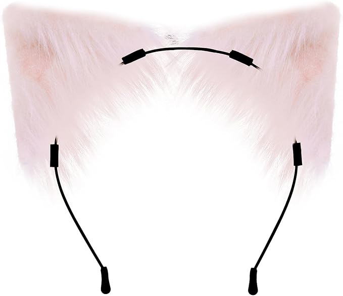 Cat Ears and Wolf Fox Animal Tail Cosplay Costume Faux Fur Hair Clip Headdress Halloween Leather Neck Chocker Set