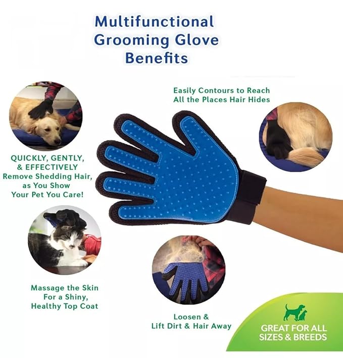 Dog Grooming Gloves for Cats and Dogs, Soft Rubber Pet Grooming Gloves with Comfortable Handle for Cleaning Dirty Paws, Dirty Dog Brushing Gloves for Cats and Dogs, 1 Pair Blue