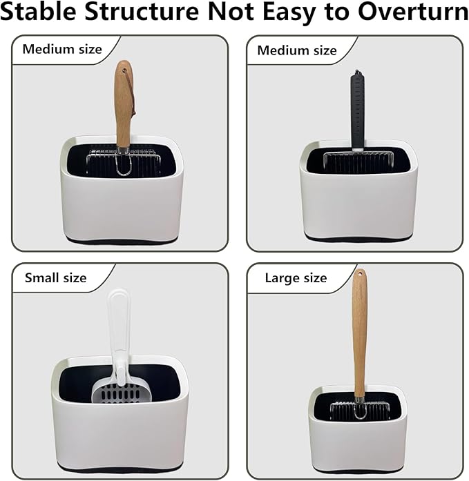 Cat Litter Scoop Holder, Universal Scooper Storage for Any Kitty Shovel, Durable Removable Scoop Stand with 2 Rolls of Garbage Bags, Suitable for Most Metal and Plastic Litter Scooper, White