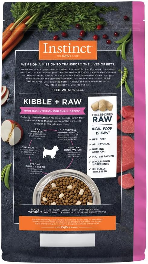 Instinct Raw Boost Small Breed, Natural Dry Dog Food with Freeze Dried Pieces, High Protein, Grain Free Recipe - Real Beef, 3.5 lb. Bag