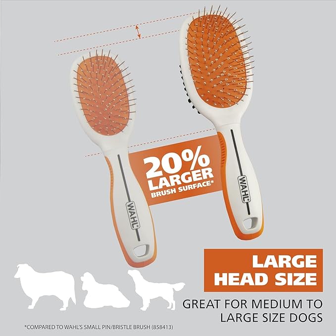 Wahl Premium Pet Double Sided Pin Bristle Brush with Patented Stacked Pin Design for Dogs - Removes Loose Hair & Stimulates the Skin while Creating a Soft Coat Shine - Model 858501