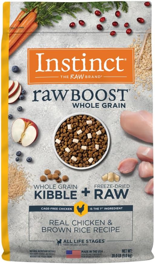 Instinct Raw Boost, Natural Dry Dog Food with Freeze Dried Pieces, High Protein, Whole Grain Recipe - Real Chicken & Brown Rice, 20 lb. Bag
