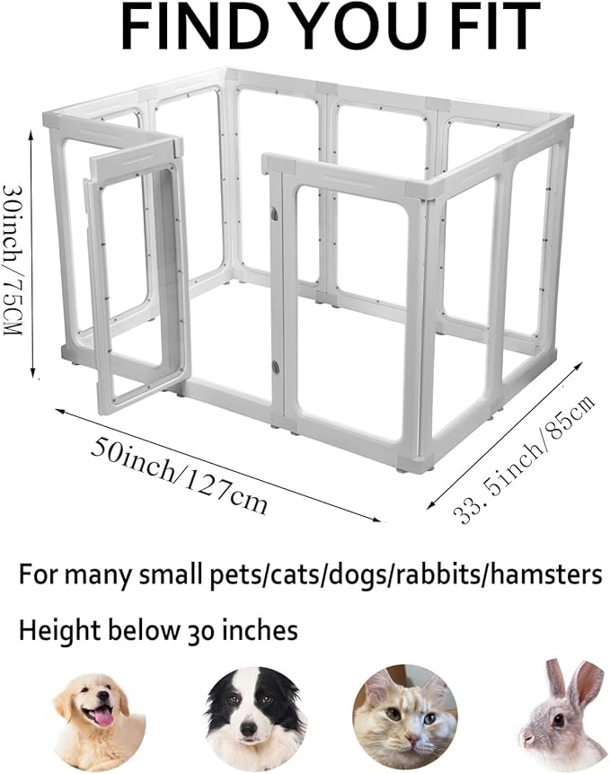 Acrylic Dog Playpen Indoor, Sturdy Clear Dog Play Pen with Door - 10 Panels, 30 Inch High, Easy Assembly, Clear Acrylic Playpen for Dogs, Puppy, Small and Medium Animal