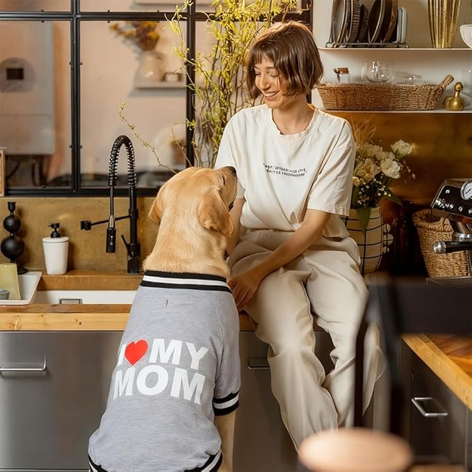 GreenJoy Cute Dog Sweater - Stretchy Dog Pullover Sweatshirt,Soft and Warm Winter Clothes for Boy & Girl Dogs,Suitable for Puppies & Adult Dogs (Light Grey (I Love My Mom), Medium)