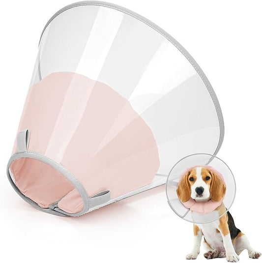 Dog Cone Collar to Stop Licking, Clear Elizabeth Recovery Collar with Soft Pad for Large, Medium, Small Dogs, Pet Head Cone Alternative After Surgery, Neutering, Injury (M)