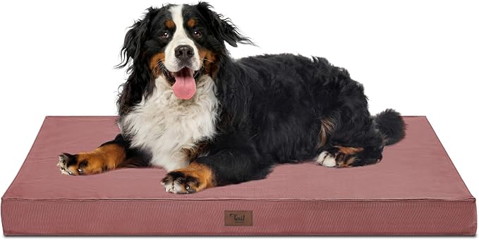 Outdoor Extra Large Dog Crate Bed, Big Waterproof Dog Bed for Large Dogs, Orthopedic Egg Foam Pet Bed Mat with Removable Cooling Cover, Pink