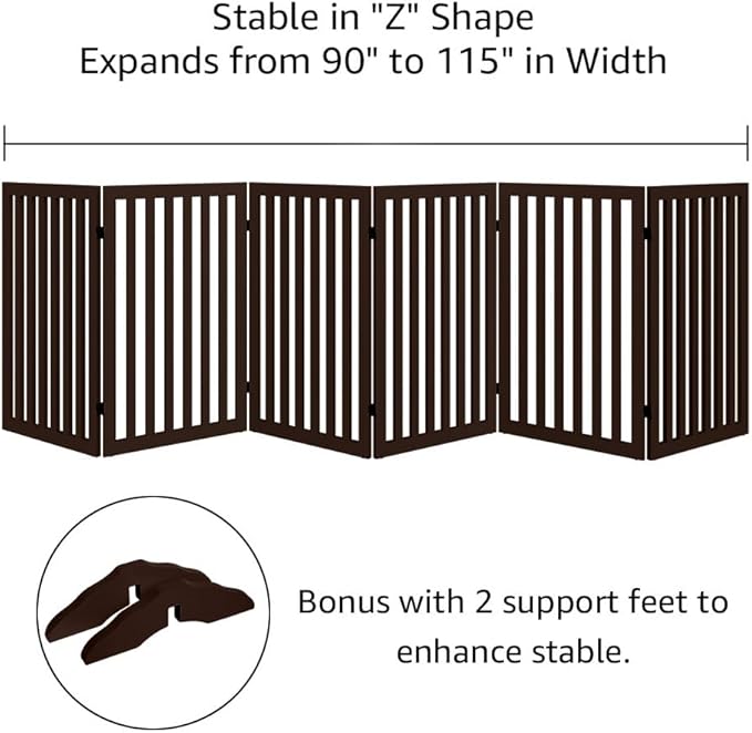 unipaws 120" Extra Wide Pet Gate, Free Standing Dog Gate for Doorways, Stairs, Foldable Gate & Room Divider, Wooden Puppy Playpen, Expandable Barrier for The House, Indoor Use (36" H, Espresso)