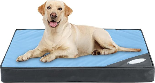 Orthopedic Outdoor Waterproof Dog Beds for Extra Large Dogs, Washable Crate Bed with Egg Crate Foam Pet Bed Mat and Removable Oxford Fabric Cooling Cover,45"x 32", Blue