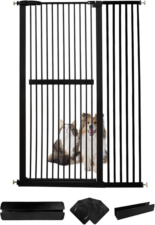 Lumizone Extra Tall Cat Gate 61.02" High Pressure Mounted Extra Wide 42.52"-46.64" (17Sizes) 1.37" Gap No Drilling Auto-Close Tall Pet Gate for Dogs (Black, 42.52"-46.64"/108-118cm)