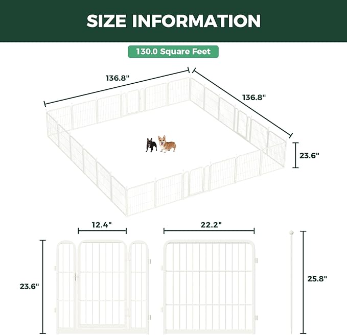 FXW Rollick Unleashed Dog Playpen for Indoor, Yard, RV Camping, 24 inch 24 Panels for Small and Puppy Dogs, White│Patented