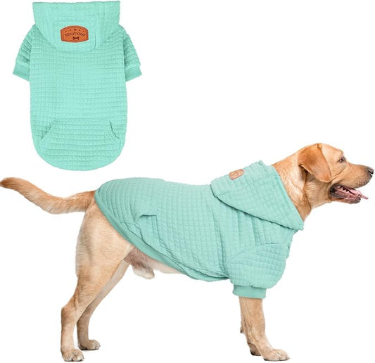 BEAUTYZOO Medium Dog Hoodie Sweater with Pockets, Dog Clothes for Small Medium Dogs Boy Girl, Waffle-Like Laminated Cotton Pet Coats with Hat and Leash Hole, Mint Green XL
