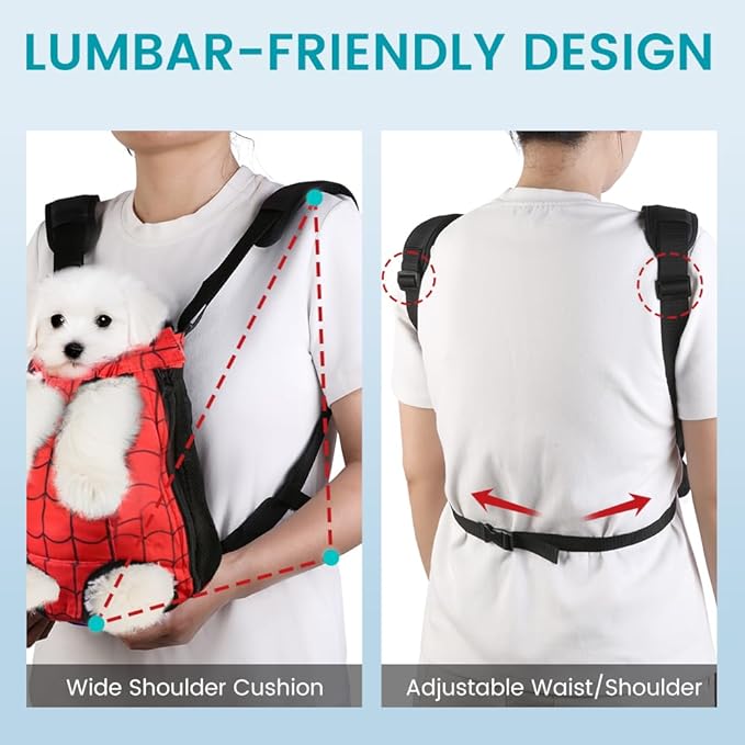 Dog Backpack Carrier, Front Pocket for Essentials, Legs Out Carrying Sling Travel Bag for Small Medium Dogs 2.5-4 Lbs, Soft Wearable Puppy Chest Carry Backpacks for Walking/Hiking/Camping/Traveling