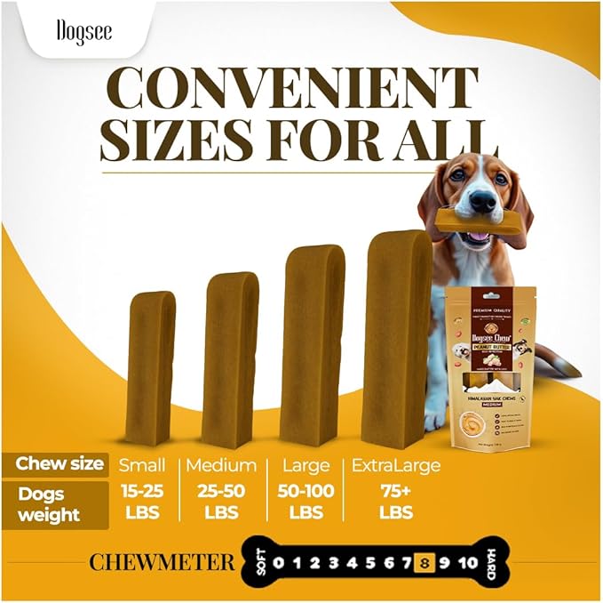 Dogsee Himalayan Yak Chew with Peanut Butter 1lb (Large - 4 Chews) | Support Muscle Growth in Dogs | Fights Plaque & Tartar | Dog Treats Healthy | Dog Chews for Teeth Cleaning