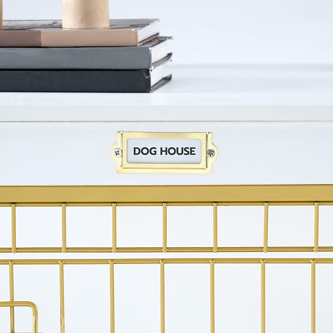 HOOBRO Dog Crate Furniture, 38.6" Large Dog Kennel Indoor, Wooden Cage with Pull-Out Tray, Double Doors Pet House Side End Table for Large/Medium/Small Dogs, White DW982GW03