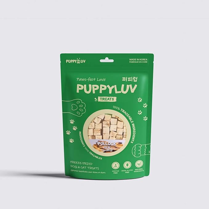 Puppyluv Freeze Dried Pollock Dog & Cat Treats, Wild Caught, Single Ingredient, Natural High Protein & Fish Oil, Grain Free, Gluten Free, 3.0oz
