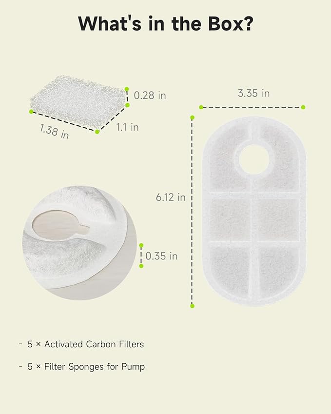 Dog Water Fountain Filters for FS20 Dog Water Fountain, 10 Pack Filters with 10 Pack Sponges Set, 5 Layer Replacement Filters for SL Tap Dog Fountain Battery Operated FS20