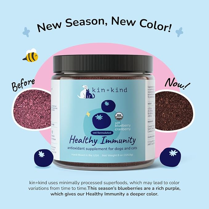 kin+kind Dog Supplement Powder - Supplement for Dogs & Cats for Healthy Immunity - Bladder Support - Natural Formula with Organic Cranberry, Blueberry and Coconut - Made in USA - Bundle (3 x 8 oz)