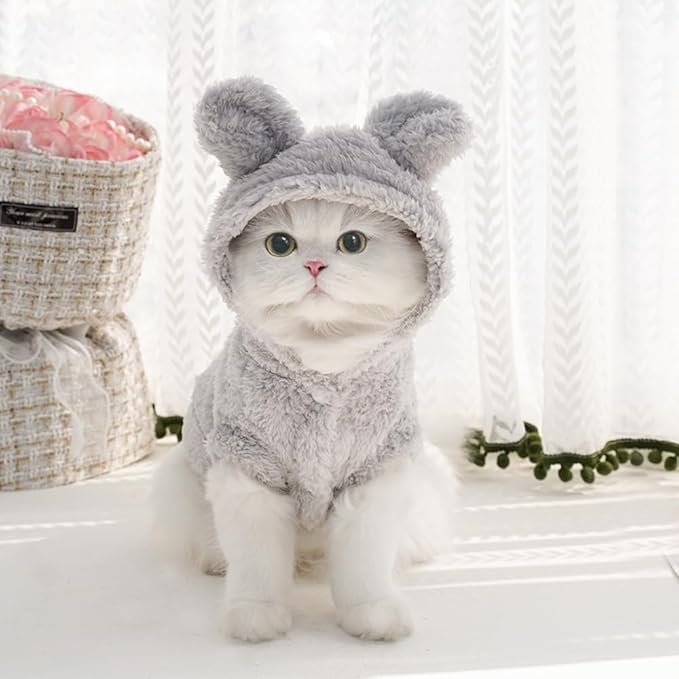 Cat Bunny Ears Costume Cute Dog Kitten Hoodies Sweater Rabbit Ears Puppy Pet Apparel (X-Large,Gray)