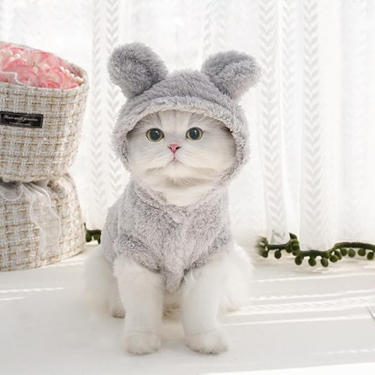 Cat Bunny Ears Costume Cute Dog Kitten Hoodies Sweater Rabbit Ears Puppy Pet Apparel (Large,Gray)