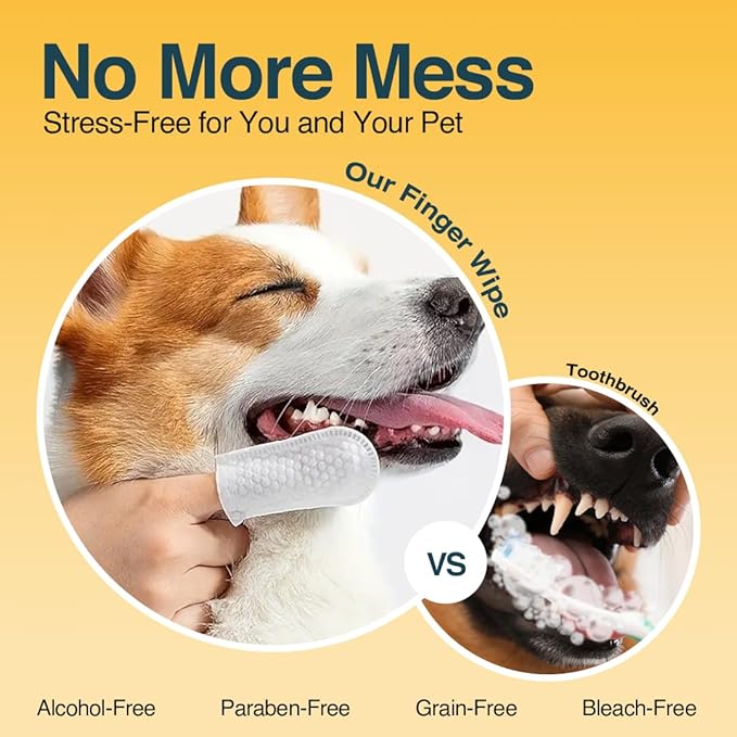 Dog Teeth Cleaning Wipes (90 Count) No-Rinse Cat Toothbrush, Effective Dog Breath Freshener - Essential for Pet Supplies (1.5 in x 3.15 in)