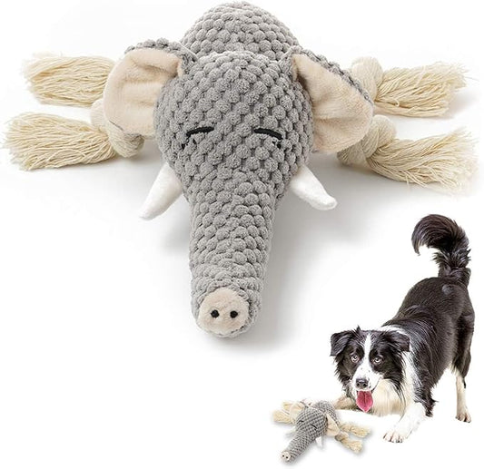 Plush Dog Toy, Squeaky Interactive Puppy Dog Toys with Crinkle Paper, Durable Chew Toys for Small and Medium Dogs with Mouse Shape(Medium, Elephant)