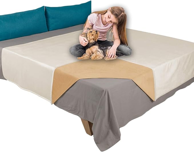 Ameritex Pet Bed Blanket Reversible 100% Waterproof Velvet Super Soft for Sofa and Bed (52x82 Inches, Cream+Sand)
