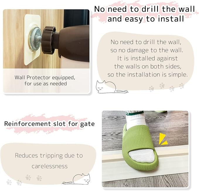 Lumizone Extra Tall Cat Gate 61.02" High Pressure Mounted Extra Wide 26.38"-30.11" (17Sizes) 1.37" Gap No Drilling Auto-Close Tall Pet Gate for Dogs (Cream, 26.38"-30.11"/67-76cm)