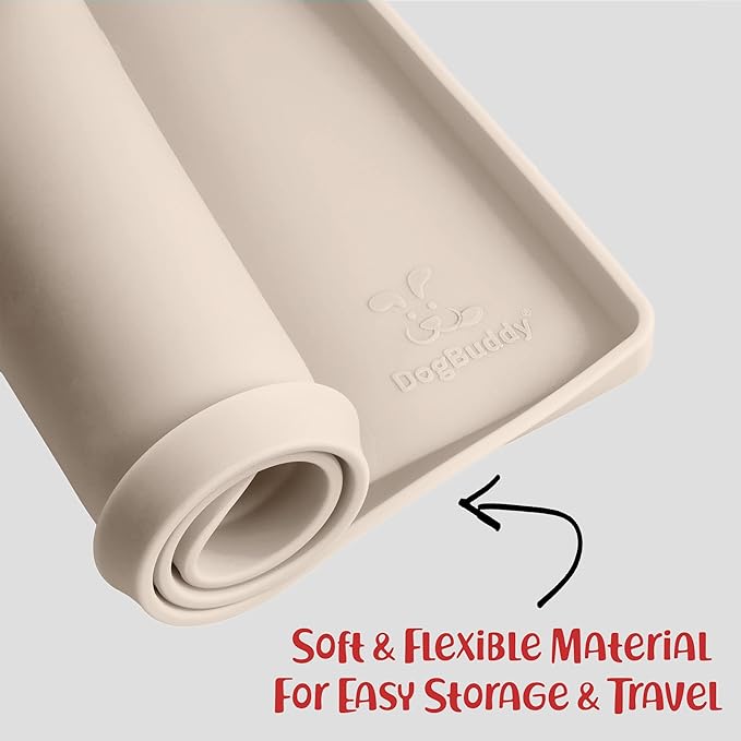 DogBuddy Waterproof Dog Food Mat with Raised Edge, Silicone - Nonslip Pet Feeding Mat for Floors (M: 21' x 14', Vanilla)