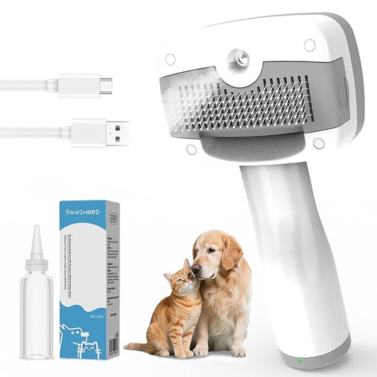 3 in 1 Pet Steam Brush for Dogs & Cats – Self Cleaning, Hair Removal Comb Steam for Shedding & Grooming for Long & Short Haired Pets,Includes Pet Essence