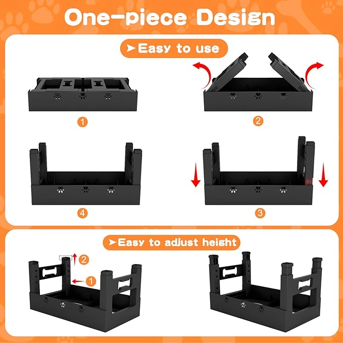 Elevated Dog Bowls with Mat, Raised Dog Food Bowl Stand with 2 Stainless Steel Bowls, 5 Height Adjustable (3.1", 9", 10", 11", 12") Non-Slip Feeder Set for Medium and Large Dogs – Black