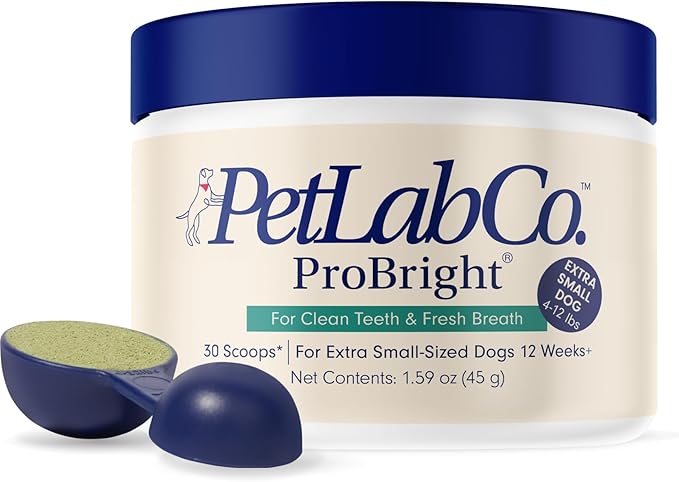 PetLab Co. ProBright Dental Powder - Dog Breath Freshener - Teeth Cleaning Made Easy – Targets Tartar & Bad Breath - Formulated for Extra Small Dogs - Packaging May Vary