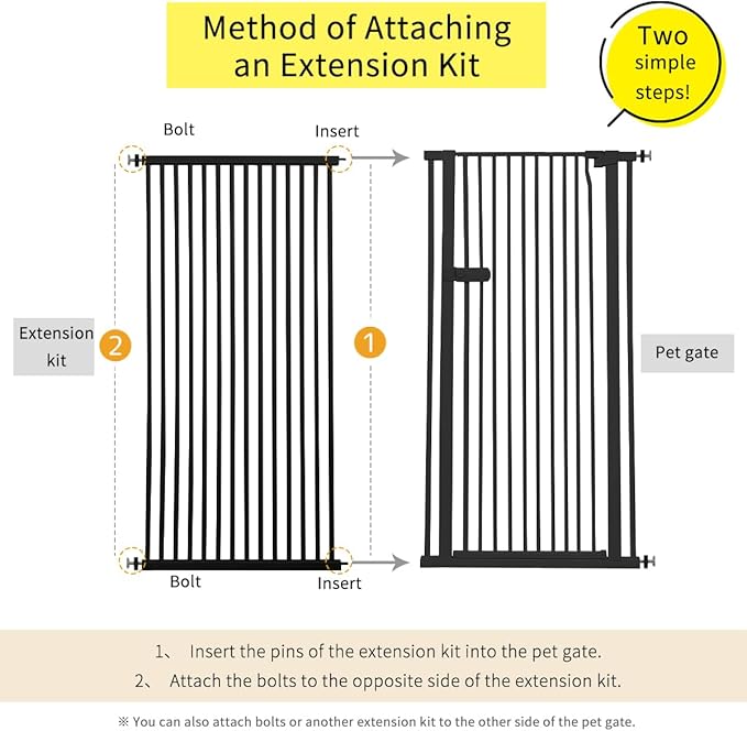 Lumizone Extra Tall Cat Gate Extension Kit 61.02" High Pressure Mounted 2025 New 29.52" Extra Wide 1.37" Gap No Drilling Tall Pet Gate for Dogs (Black, 29.52"/75CM)