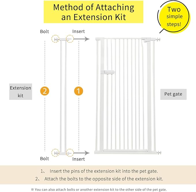 Lumizone Extra Tall Cat Gate Extension Kit 61.02" High Pressure Mounted 2025 New 4.13" Extra Wide 1.37" Gap No Drilling Tall Pet Gate for Dogs (White, 4.13"/10.5CM)