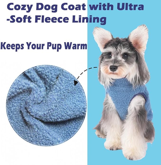 Dog Coat Reversible Winter Jacket for Small Dog Puppy Cozy Fleece Lining Size M